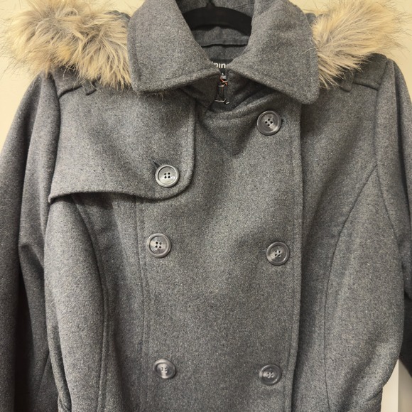 NWT | Alpine Swiss Parka Trench Pea Coat Belt Jacket Faux Fur Hood | Gray |Small - Picture 5 of 13